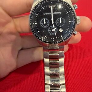 Emporio Armani Black Dial Silver Bracelet Watch